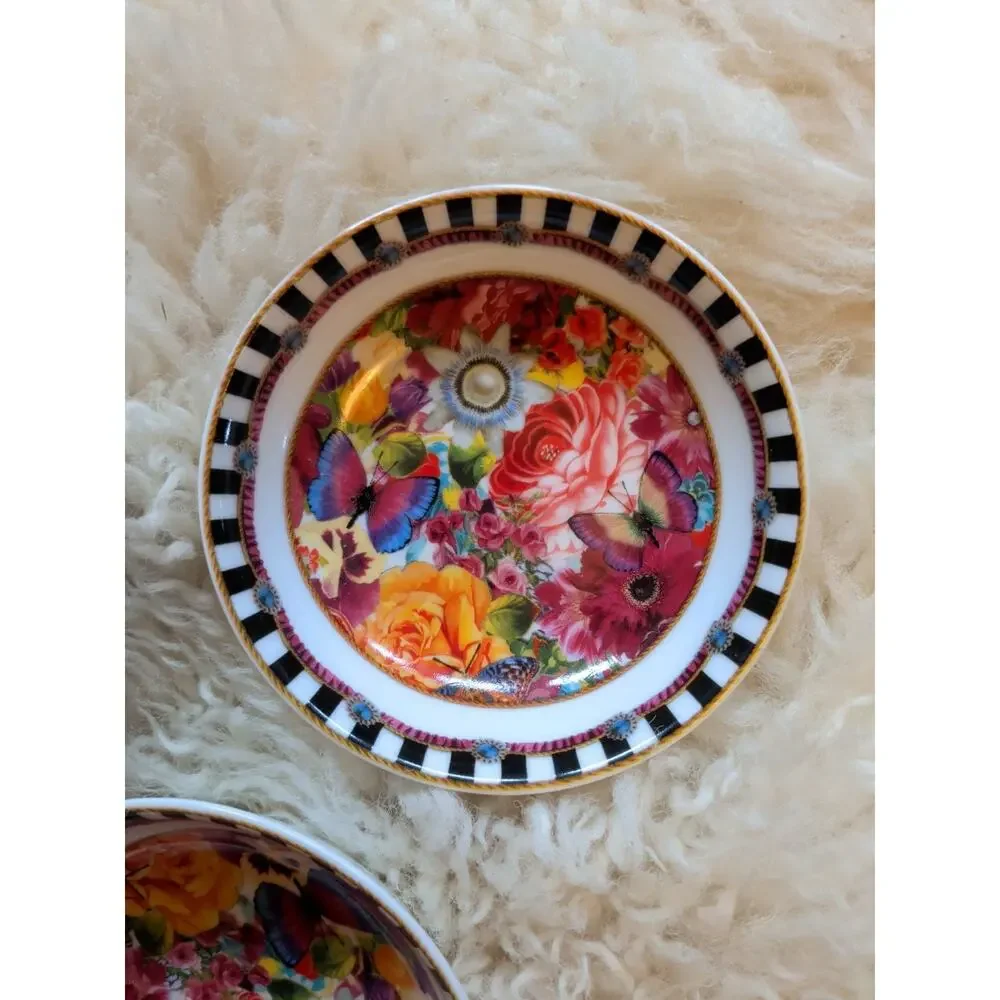 Lenox Melli Mello Eliza Stripe Floral Butterfly Porcelain Dipping Bowls Set of 3